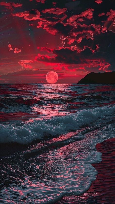 Dark Screensaver, Ws Wallpaper, Sunset Pfp, Red Scenery, Neat Wallpapers, Pretty Beaches, Waves Aesthetic, Night Landscape Photography, Pretty Views