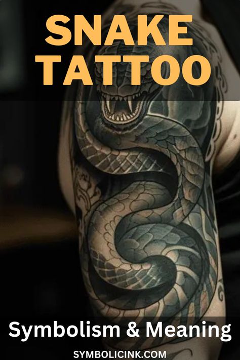 Snake Tattoo Meaning Tattoos That Go With Snakes, Angel Snake Tattoo, Snake Biting Tattoo, Snake Tattoos Men, Year Of The Snake Tattoo, Cool Snake Tattoos, Snake Tattoo Men, Snake Skeleton Tattoo, Snakes Tattoo