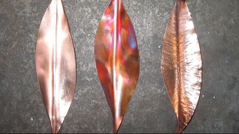 Want to put a piece of copper scrap metal to good use? Recycle it into a detailed and beautiful leaf that you can use for jewelry or other crafts. Copper Fold Forming, Artistic Copper Jewelry With Unique Variations, Elegant Copper Leaf Jewelry, Unique Copper Leaf Jewelry, Homemade Fashion, Patina Diy, Homemade Ideas, Bronze Copper Leaf-shaped Jewelry, Copper Patina