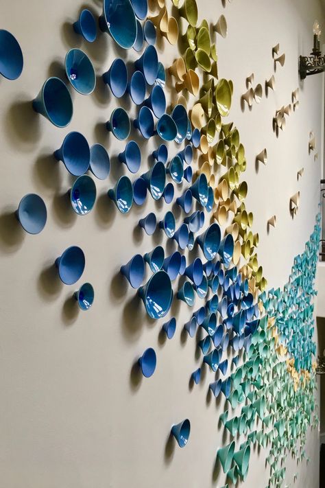 Detail of hydrogeology-inspired stairway installation Large Wall Art Installation, Scale Art, Big Wall Art, Spa Decor, Foyer Design, Relief Sculpture, 3d Wall Art, Aesthetic Pastel Wallpaper, Wall Sculpture Art