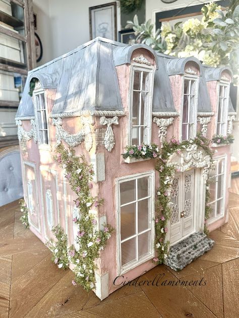 Maison Rose Custom 1/12 Scale Dollhouse Pink Dollhouse Aesthetic, Pink Victorian Dollhouse, French Country Dollhouse, Vintage Doll House Aesthetic, Dollhouse Ideas Interiors, Refurbished Doll House, 1 6 Scale Miniatures Diy, Cozy Dollhouse, Pastel Dollhouse