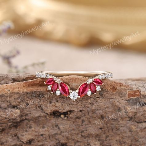 Wedding Ring With Ruby Accents, Ruby Wedding Band With Engagement Ring, Ruby Engagement Ring With Wedding Band, Diamond And Ruby Wedding Band, Ruby And Diamond Wedding Band, Elegant Ruby Stackable Wedding Rings, Gold Ruby Stackable Ring For Wedding, Wedding Ruby Rings With Multi-stone Detail, Pink Diamond Wedding Band