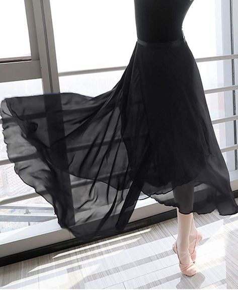 Amazon.com: Daydance Black Women Ballet Skirts Asymmetrical Side Dip Sheer Chiffon Dance Skirts: Clothing Dance Skirt Outfit, Ballet Long Skirt, Black Ballet Outfit, Long Ballet Skirt, Black Ballet Dress, Black Chiffon Skirt, Dance Vibes, Ballet Skirts, Ballet Wrap Skirt