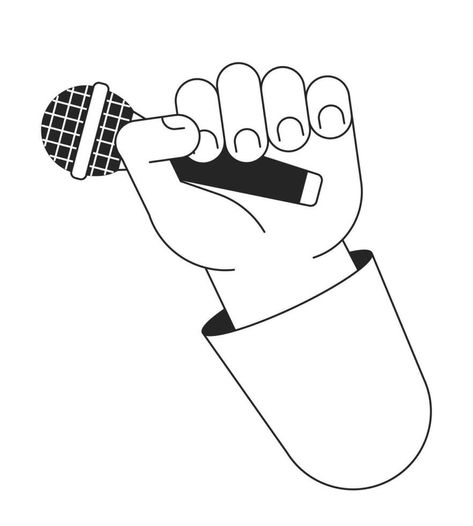 Holding microphone cartoon human hand outline illustration. Singing karaoke 2D isolated black and white vector image. Standup event. Holding mic audio equipment flat monochromatic drawing clip art Karaoke Drawing, Mic Sketch, Voice Illustration, Mic Drawing, Sing Illustration, Singing Illustration, Comedy Illustration, Microphone Illustration, Holding Microphone