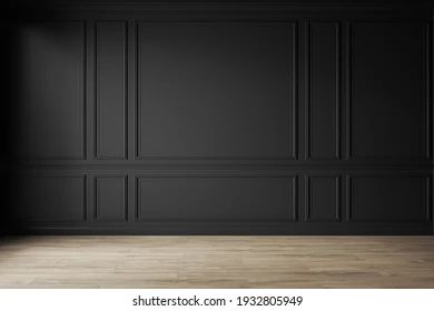 Empty Rooms Interior, Wall Molding Design, Wall Panel Molding, Black Molding, Classy Living Room, Dark Panels, French Walls, Classic Living Room, Panel Moulding