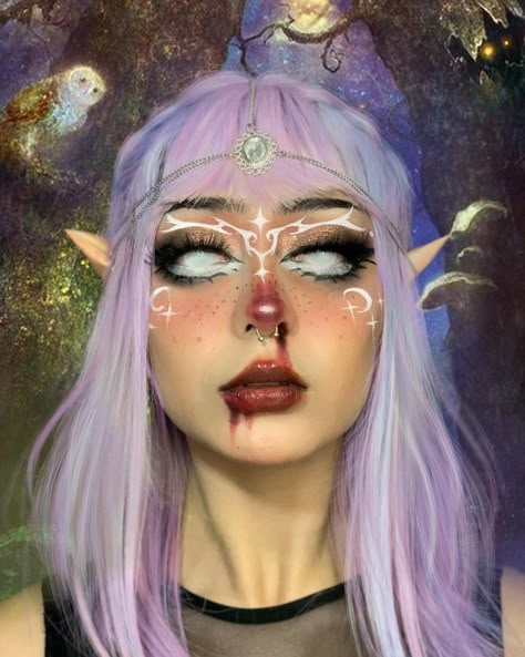 Dark Elf Makeup, Fairy Costume Halloween, Halloween Costume Ideas 2023, Moon Makeup, Demon Witch, College Makeup, Make Up Halloween, Makeup Face Charts, Halloween Makeup Inspiration