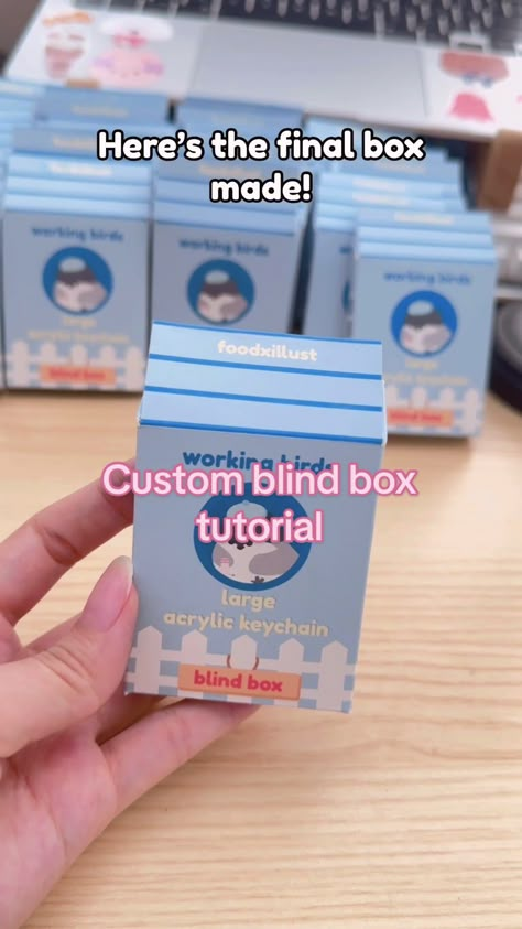 Finally a tutorial on how I make my custom blind boxes for my sh0p! Many of you requested a more in-depth tutorial which I tried to do, essentially these are the basic steps i did: 1. Find a box template online/ trace a box you have 2. Adjust the box template to your measurements (this takes a bit of trial and error) 3. Design the box to your liking 4. Print and cut the box out! Hope it helps 🫣💗 #diyblindbox #customblindbox #blindbox Blindbox Template, Blind Box Packaging, Blind Box Design, Blind Box Template, How To Make A Box Out Of Paper, Ocean Nursery Art, Box Design Templates, Mystery Bags, Trace A