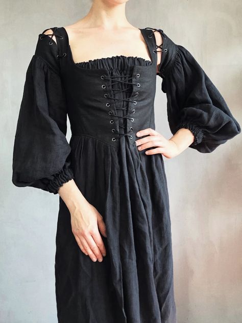 Kirtle Dress, Corset Bodice Dress, Caterina Dress, Linen Corset, Goth Cottagecore, Contemporary Clothes, Bodice Dress, Corset Bodice, Wedding Attire Guest