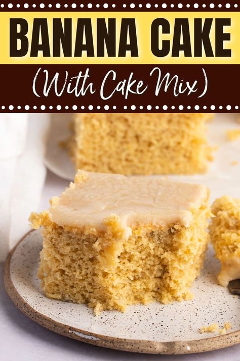 Banana Cake Mix Cookie Bars, Banana Cupcakes From Box Cake, Banana Cake Bars Recipe, Box Cake With Bananas, Banana Bread Cake Mix Recipe Sour Cream, Banana Cake Mix Bread, Banana With Cake Mix Recipes, Ripe Banana And Cake Mix Recipes, Banana Cake From Cake Mix Recipe