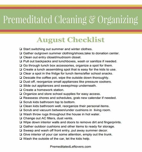 August Checklist Organisation, March Checklist, Summer Cleaning, Cleaning And Organizing, Home Maintenance Checklist, Fall Cleaning, Spring Cleaning Checklist, Cleaning List, Camping Checklist