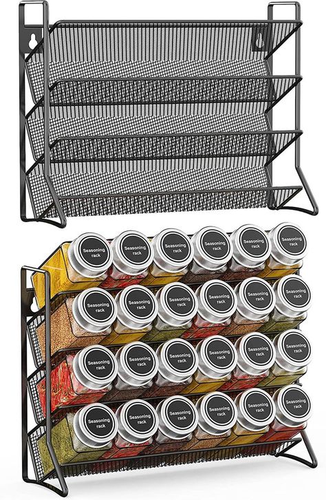 Easy way to store spices to see what they are! Mounted Spice Rack, Spice Rack Wall, Wall Spice Rack, Spice Rack Organization, Countertop Spice Rack, Spice Rack Storage, Hanging Spice Rack, Cabinet Spice Rack, Spice Organizers