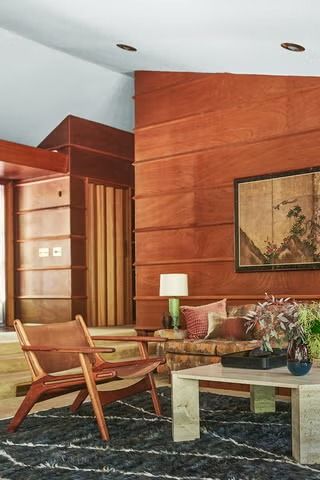 in a midcentury home, you might encounter wood paneling Wood Paneling Ideas, Small Room Paint, Acoustic Tiles, Paneling Ideas, Window Restoration, Old Homes, Terracotta Floor, Ceiling Murals, Midcentury Home