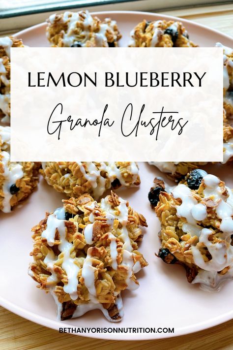 Yogurt Clusters Recipe, Blueberry Yogurt Clusters, Cluster Recipes, Lemon Blueberry Granola, Granola Clusters Recipe, Yogurt Clusters, Lactation Snacks, Blueberry Granola, Prep Snacks