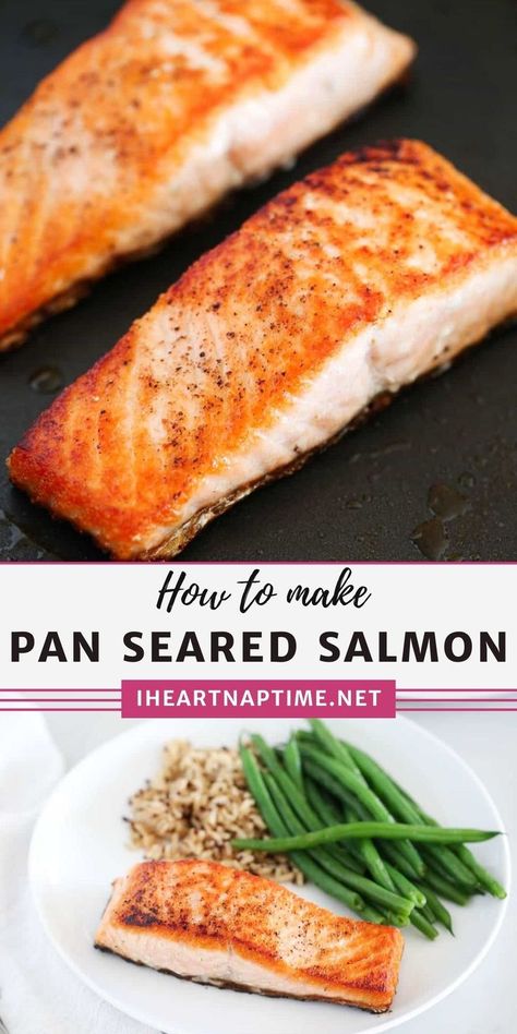 Seared Salmon Recipes Healthy, Salmon On The Stove Top, Salmon Recipes On Stove Top, Easy Salmon Recipes Skillet, Salmon Skillet Recipes, Stove Top Salmon Recipes, Skinless Salmon Recipes, Skillet Salmon Recipes, How To Sear Salmon