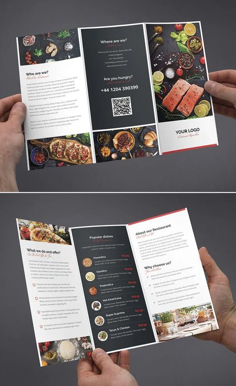 Restaurant Brochures, Brochure Food, Menu Design Inspiration, Menu Card Design, Brochure Design Creative, Brochure Design Layout, Food Menu Template, Trifold Brochure Design, Pamphlet Design