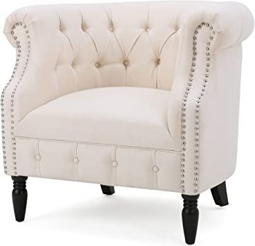 Christopher Knight Home Akira Fabric Club Chair, Beige Tufted Armchair, Chesterfield Chair, Noble House, Linen Upholstery, Christopher Knight Home, Bedroom Chair, Club Chair, Seating Arrangements, Club Chairs