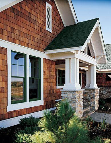 roof over entryway - matching stonework from garage. Brown Shingles, Cedar Shake Siding, Shingle House, Lake Houses Exterior, House Trim, Shingle Siding, Cabin Exterior, Shingle Exterior, Cedar Homes