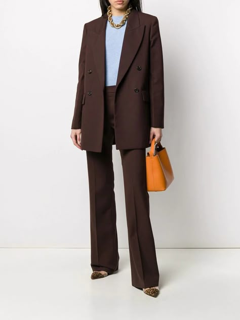 Brown Suit Women's, Dark Brown Blazer Outfit, Business Outfits Chic, Brown Pants Suit, Pants Suit Outfit, Spring Business Outfits, True Autumn Outfits, Business Outfits Summer, Fall Business Outfits