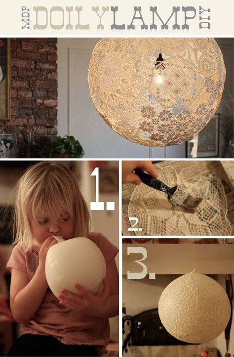 Doily Lamp, Lace Lamp, Kerajinan Diy, Diy Projektit, Diy Light Fixtures, Diy Lampe, Hemma Diy, Dekor Diy, Diy Casa