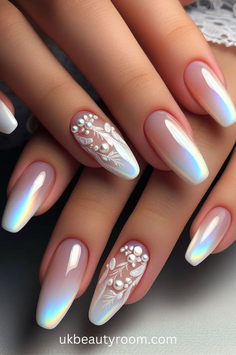 Nails White Design Almond, Square Nails With Rhinestones Simple, Fun Elegant Nails, Nude With White Design Nails, Milky Gold Nails, Nail Designs Not Acrylic, New Nail Designs 2024, Almond Nails White Tip, Ongles Blanc Laiteux Nail Art