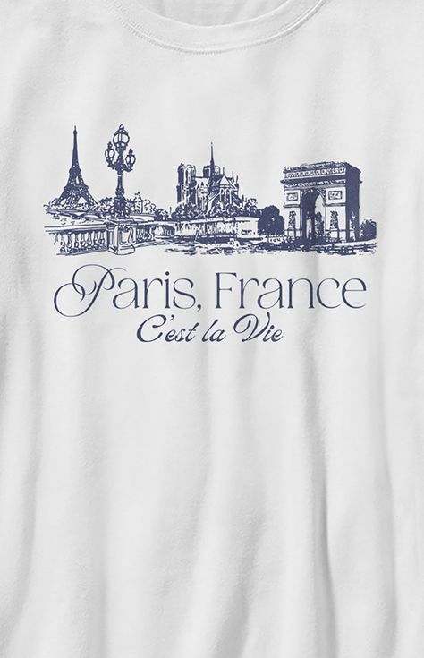 Online only! The Kids Paris France T-Shirt celebrates the charm of Paris with a stylish design. Featuring a crew neckline, short sleeves, and a comfortable fit, it's a perfect choice for those who appreciate the beauty and culture of the French capital.   	Solid color tee 	Short sleeves 	Crew neckline 	Front graphic 	Regular fit 	100% Cotton 	Machine washable French Graphic Tee, Luxury Tshirt Design, French Tshirts, Graphic Tshirt Design Prints, Paris Crewneck, Paris Streetwear, Shirt Concept, Paris Shirt, Paris Store