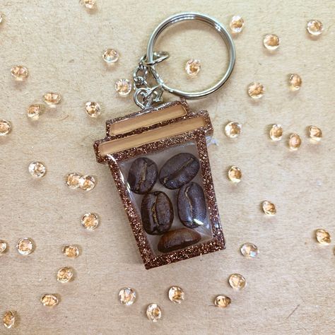 Coffee Cup Keychain, Cup Keychain, Jack Rabbit, Roasted Coffee, Cute Kawaii Drawings, Craft Stuff, Resin Charms, Warm Brown, Coffee Bean