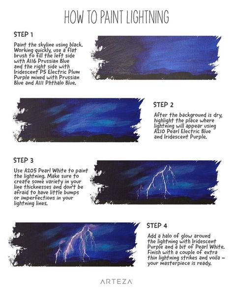 ARTEZA on Instagram: “Lightning doesn't normally strike the same place twice, but inspiration certainly can!🤩 #Learnwitharteza and draw your very own…” Draw Lightning, How To Draw Lightning, Water Drawing, Watercolor Art Lessons, Art How, Draw Your, Acrylic Painting Canvas, Dark Backgrounds, Painting Techniques