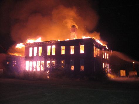 School Burning Down, Firehouse Aesthetic, House On Fire Background, Burning School, School On Fire, Labyrinth Aesthetic, Shantel Tessier, Building On Fire, House On Fire