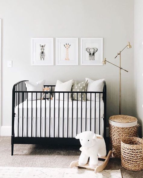 Crate and Kids on Instagram: “Sleek and simple nursery design via @lisa_cron. #BabyRoom #NurseryDesign #ModernNursery” Black Crib Nursery, Black Crib, Metal Crib, Crib Nursery, Baby Cribs Convertible, Baby Nursery Inspiration, Simple Nursery, Unisex Nursery, Nursery Room Design