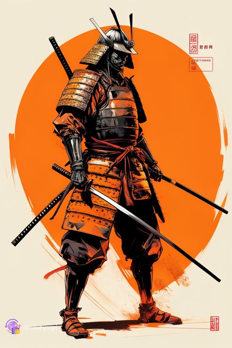 Graphic Samurai*: Graphic design meets historical narrative in this electrifying depiction of a samurai warrior. Its strong visual impact is ideal for a board dedicated to graphic art and samurai culture. #GraphicDesign #SamuraiCulture #VisualImpact Samurai Comic Art, Samurai Graphic Design, D&d Samurai, Fantasy Samurai Art, Urban Samurai Concept Art, Samurai Armor Design, Japan Samurai Art, Samurai Character Design, Samurai Concept Art