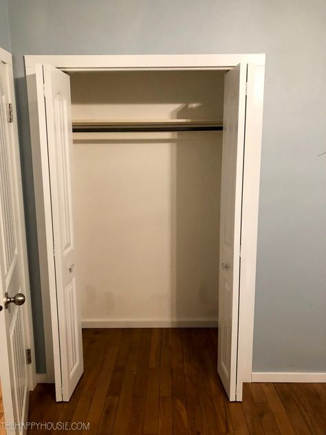 Bedroom Closet Ideas Built In Wardrobe, 5 Ft Closet Ideas, Non Walk In Closet Organization, 60 Inch Closet Design, Pax Hallway Closet, Opening Closet Wall, Pax Closet Built In, Built Ins Closet Diy, Ikea Built In Closet Pax Wardrobe