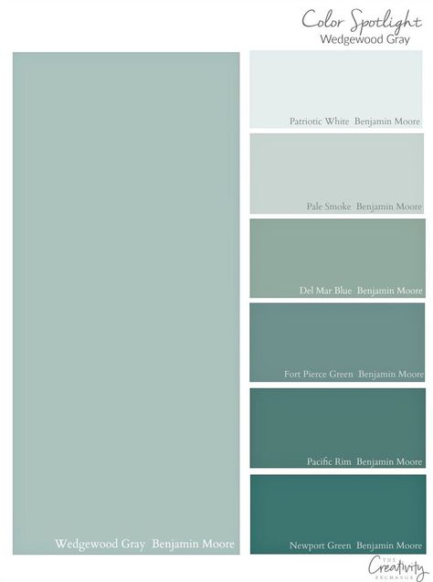 Benjamin Moore Wedgewood Gray: Color Spotlight Sage Wall Paint, Pale Green Walls, Benjamin Moore Wedgewood Gray, Wedgewood Gray, Color Spotlight, Most Popular Paint Colors, Interior Paint Colors Schemes, Popular Paint Colors, Pine Island