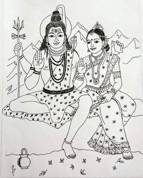 Ganesha Sketch, Tripura Sundari, Sri Chakra, Forest Sketch, Temple Drawing, Disney Character Drawings, Pencil Drawing Images, Ancient Drawings, Shiva Parvati