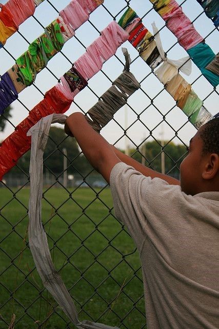 Six Fun and Funky Ways to Transform your Chain Link Fencing | Warefence Fence Weaving, Fence Fabric, Fence Art, Outdoor Classroom, Chain Link Fence, School Garden, Outdoor Learning, Collaborative Art, Recycled Art