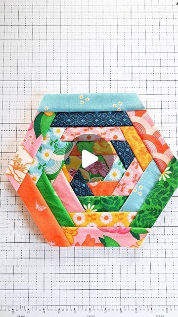 Kristina Brinkerhoff || Modern Sewing and Quilting Patterns on Instagram: "Making a log cabin hexie today! I had so much fun sewing this that I kind of got carried away and the hexagon ended up bigger than I expected. 😆 I definitely see more of these cute, scrappy hexagons in my future! 🥰  Fabric: Flowerland by @rubystarsociety @modafabrics" Hexagonal Quilt Pattern, Log Cabin Patchwork Tutorial, Hexagon Log Cabin Quilt, Hexagon Quilt Ideas, Modern Hexies, Quilting Fabric Projects, Hexagon Quilt Tutorial, Octagon Quilt, Hexie Projects