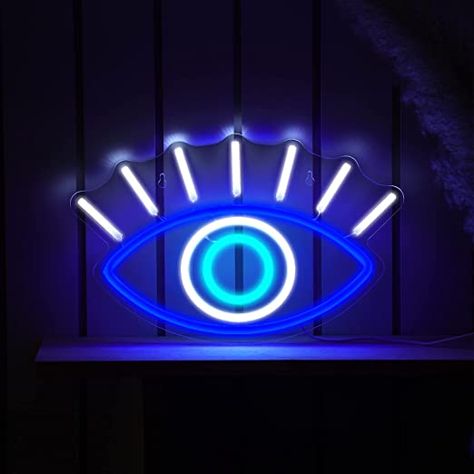 Led Light Signs, Fun Lights, White Evil Eye, Led Wall Decor, Decor Mural, Neon Wall Signs, Neon Wall, Blue White Decor, Evil Eyes