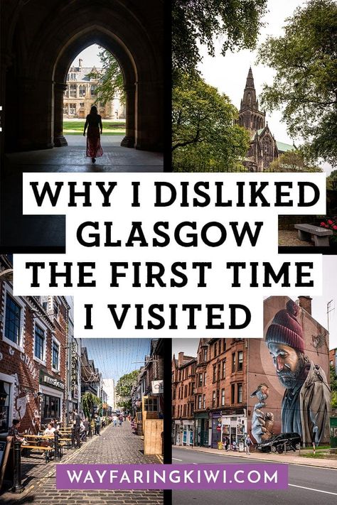 I'll be honest- my first trip to Glasgow was awful. I made some fatal mistakes with my planning [or lack thereof]. I've since returned to Glasgow many times, and now I love the city! Read on to make sure you don't make the same mistakes I did when visiting Glasgow for the first time. Glasgow Scotland | Glasgow things to do | Things to do in Glasgow | Glasgow inspiration Visiting Glasgow, Things To Do In Glasgow, Visit Glasgow, Glasgow Travel, British Isles Cruise, Scotland Glasgow, Scotland Vacation, Wales Travel, Glasgow City