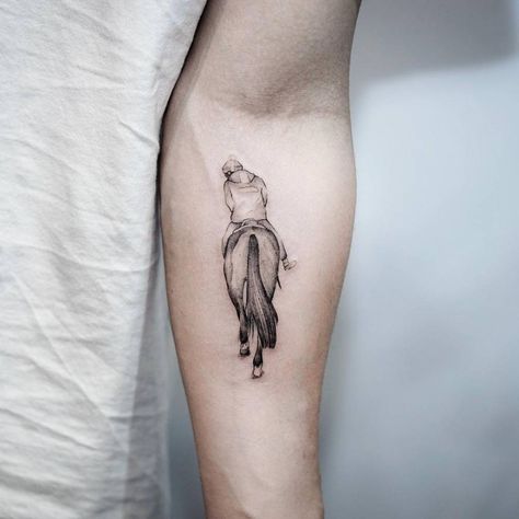 Horse Rider Tattoo, Man Body Parts, Rider Tattoo, Inner Forearm, Ink Inspiration, Horse And Rider, Watercolor Horse, Little Tattoos, Watercolor Animals