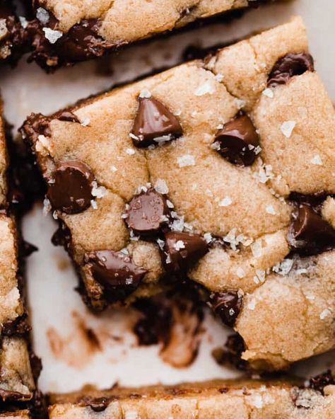 Recipes - Blue Bowl Easy Dessert Bars, Brown Butter Chocolate Chip, Gooey Chocolate Chip Cookies, Dinner Desserts, Brown Butter Chocolate Chip Cookies, Chocolate Chip Cookie Bars, Bar Recipes, Salted Chocolate, Cookie Bar Recipes