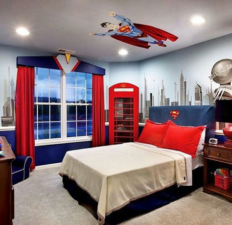 Superman boys bedroom #marvel Superman Kids Room, Batman Kids Rooms, Toddler Room Ideas For Boys, Sonic Bedroom Ideas, Superman Bedroom, Superman Room, Toddler Room Ideas, Room Ideas For Boys, Batman Room