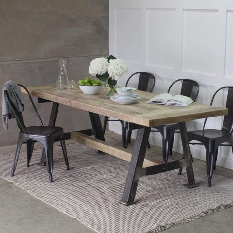 Grey Kitchen Table, Wood Dining Room Table, Small Kitchen Tables, Reclaimed Wood Dining Table, Table And Bench Set, Industrial Dining Table, Wood Dining Room, Industrial Dining, Teak Dining Chairs