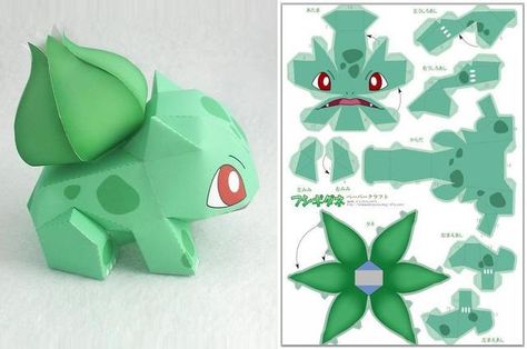 Pokemon Papercraft, Papercraft Pokemon, Bulbasaur Pokemon, Kartu Pokemon, Pokemon Diy, Pokemon Bulbasaur, Pokemon Craft, Folding Origami, Paper Toys Template