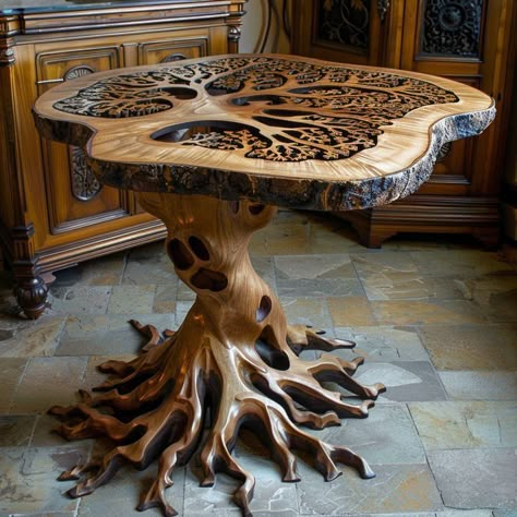 Diy Projects Wood, Rustic Furniture Design, Unusual Furniture, Wood Table Design, Wooden Artwork, Wood Art Projects, Wood Working Ideas, Diy Patio Furniture Cheap, Log Furniture