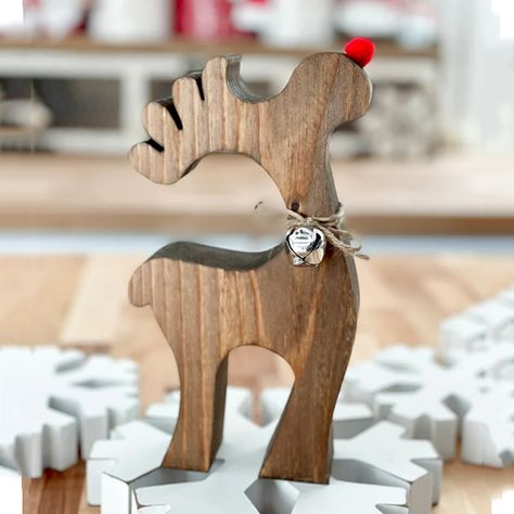 <p>Our <strong>Jingle Bell Wooden Reindeer Set of 2 </strong>will add adorable style to your seasonal vignettes and displays. This deer is made from wood and comes in a set of two, each with a brown stain finish and a jingle bell necklace. For more handmade wood items and other design inspirations, visit our friend Jennifer on Instagram, @birchlanebyjennifer.</p> Diy Wooden Deer Christmas Decorations, Christmas Deer Decor, Jingle Bell Necklace, Daniel Clark, Novogodišnji Ukrasi, Christmas Neutral, Reindeer Decor, Winter Reindeer, Wood Deer