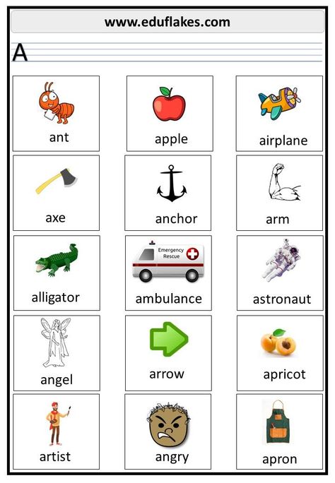 Kindergarten - Words starting with letter A A For Words With Pictures, Things That Begin With The Letter A, Things Start With Letter A, Alphabet Photos Letters Pictures, A Words For Preschool, Words With Letter A, Words That Start With A, Letter A Pictures, Words Starting With A