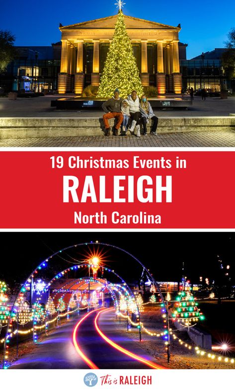 Looking for Christmas events in Raleigh NC? Whether you visit Raleigh this holiday seasons or are already living in Raleigh, check out this list of Raleigh Christmas events to get among the holidays spirit in the capital of North Carolina. #Christmas #Raleigh #NC Fun Holiday Activities, Visit North Carolina, Living In North Carolina, North Carolina Travel, Durham North Carolina, Christmas Events, Raleigh North Carolina, Holiday Events, Christmas Travel