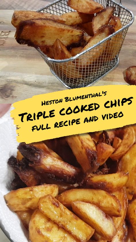 heston blumenthal triple cooked chips full recipe and video Triple Cooked Chips, Heston Blumenthal, Meals For One, Vegetarian Recipes, Food And Drink, Cooking Recipes, Chef, At Home, Chips