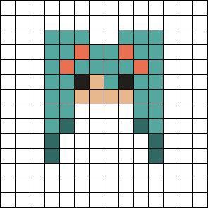 Miku Perler Bead Patterns, Fusion Beads Patterns, Mini Perler Bead Ideas, Hatsune Miku Perler Beads, Fuse Bead Patterns Easy, Miku Perler Beads, Miku Perler, Hatsune Miku Pixel Art, Miku Kandi