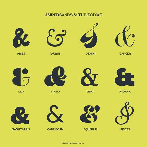 Ampersands, like the zodiac, connect and define. ✨ Each sign’s personality is reflected in a carefully chosen ampersand, blending astrology and typography. Many of these fonts are available on Adobe Fonts. Special thanks to the talented designers and foundries behind these symbols—tagged below. So, what sign (or ampersand) are you? 🌚 ⠀⠀⠀⠀⠀⠀⠀⠀⠀ ⠀⠀⠀⠀⠀⠀⠀⠀⠀ ⠀⠀⠀⠀⠀⠀⠀⠀⠀ ⠀⠀⠀⠀⠀⠀⠀⠀⠀ ⠀⠀⠀⠀⠀⠀⠀⠀⠀ ⠀⠀⠀⠀⠀⠀⠀⠀⠀ ⠀⠀⠀⠀⠀⠀⠀⠀⠀ ⠀⠀⠀⠀⠀⠀⠀⠀⠀ {#ampersand #typefacedesign #adobefonts #zodiacsigns #graphicdesign #typogr... Ampersand Typography, Ampersand Design, Adobe Fonts, Leo And Virgo, Sagittarius And Capricorn, Virgo And Libra, Capricorn And Aquarius, Typeface Design, Taurus And Gemini