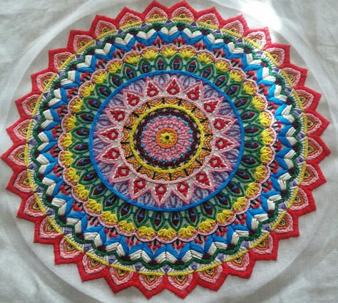 My Zenbroidery mandala stitched by Danni Holbeck Robison Round Embroidery Design, Embroidery Mandala, Embroidered Mandala, Mandala Embroidery, Brazilian Embroidery Stitches, Crewel Embroidery Patterns, Pola Sulam, Learn Embroidery, Brazilian Embroidery